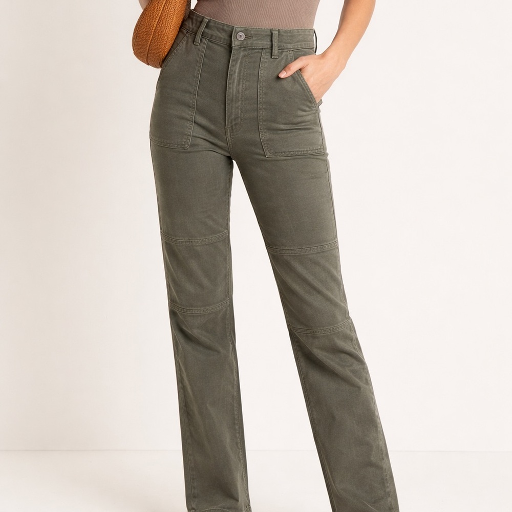 Veronica Beard Lynne Cargo High Rise Straight leg Pants Wash Army Green 25/0